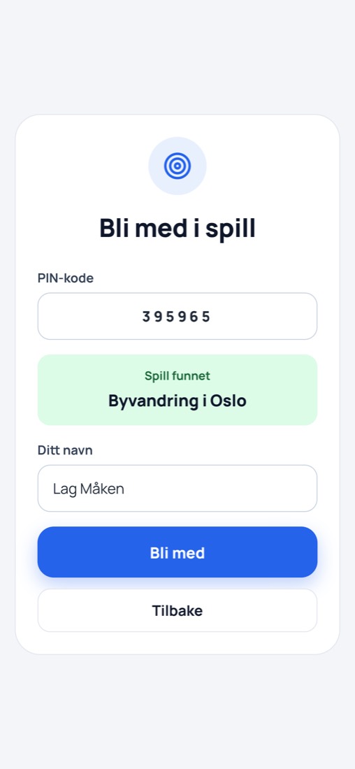 Skjermen for å bli med i spill med PIN-kode og lagnavn
